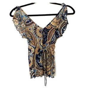 Paisley shoulder tie crop top